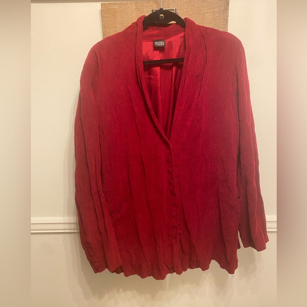 Eileen Fisher Woman🍷Wine/Black Blend Crinkled Flared Bottom Blazer/Jacket Sz 16